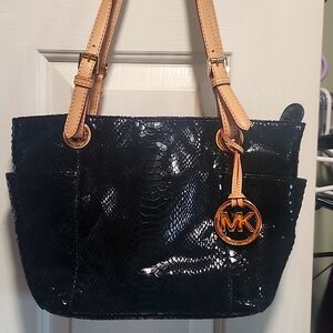 Micheal Kors black snake skin satchel